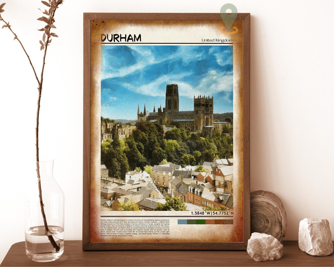 Durham United Kingdom Cathedral Skyline Oil Painting Travel Poster - Image 6