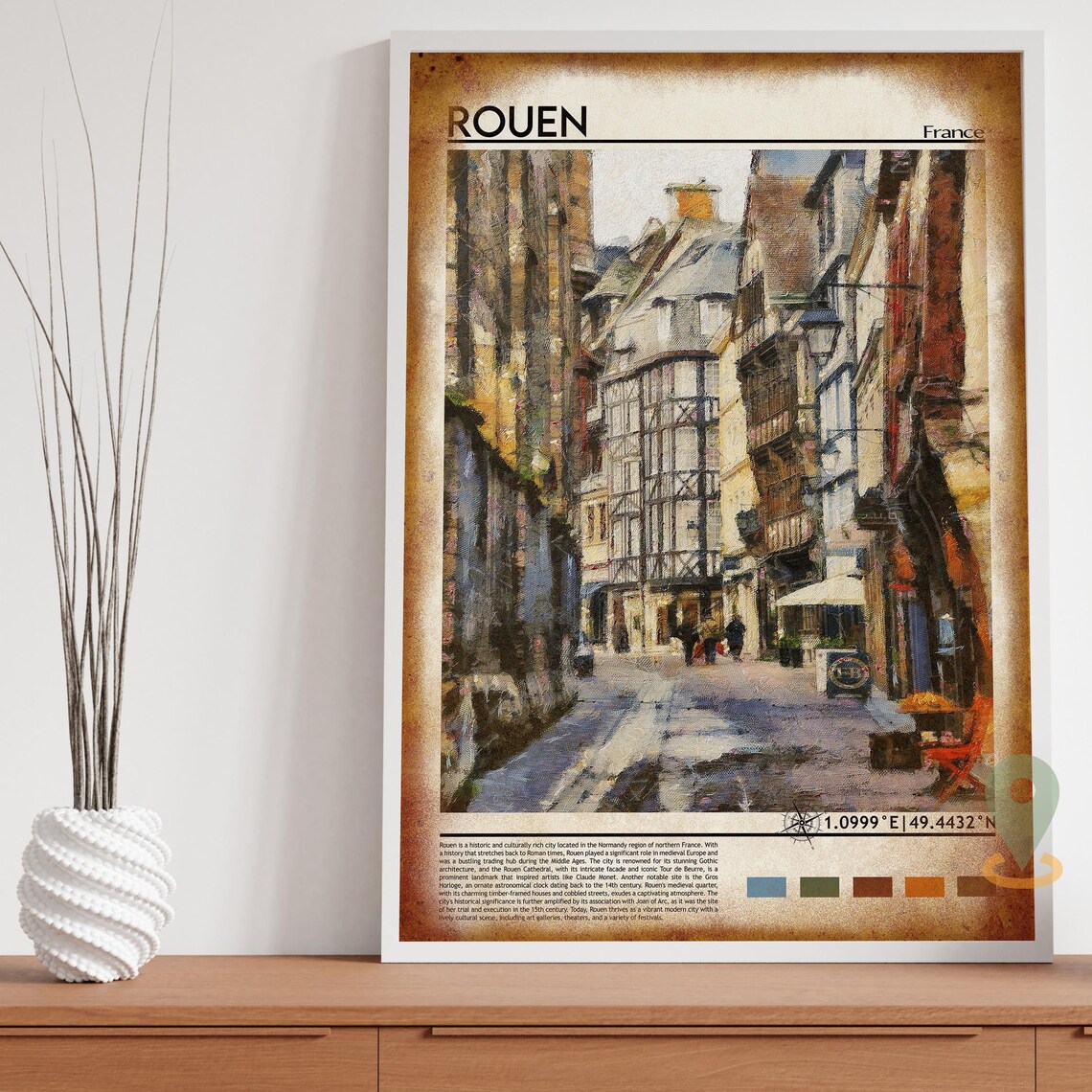 Rouen France Historic Old Street Half Timbered Painted Travel Poster - Image 2