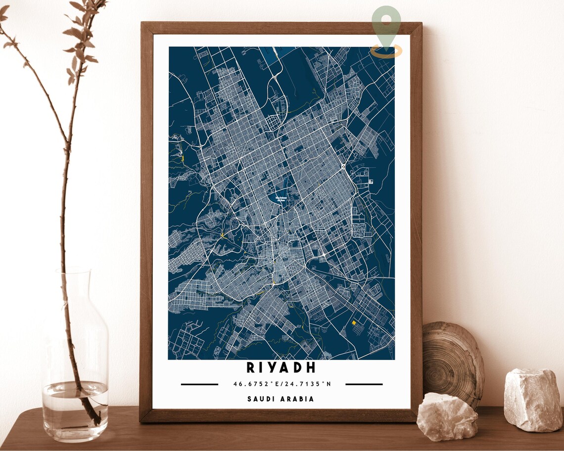 Riyadh Saudi Arabia City Street Map Teal Minimalist Art Poster - Image 6
