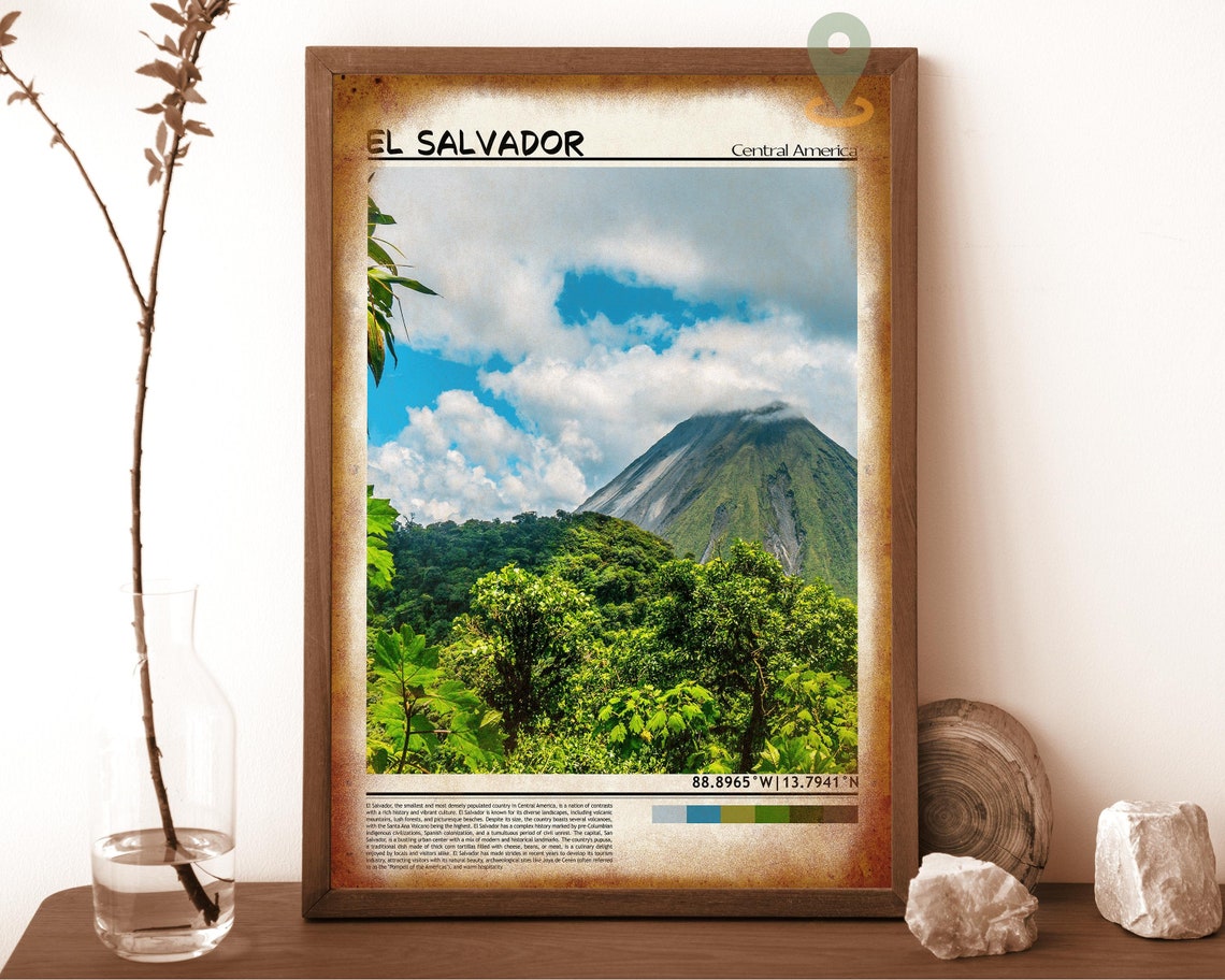 El Salvador Green Volcano Lush Jungle Clouds Photo Travel Poster - Image 6