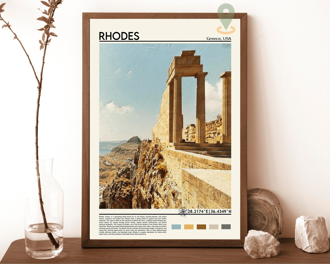Rhodes Greece Ancient Temple Photo Poster Aegean Island Artwork