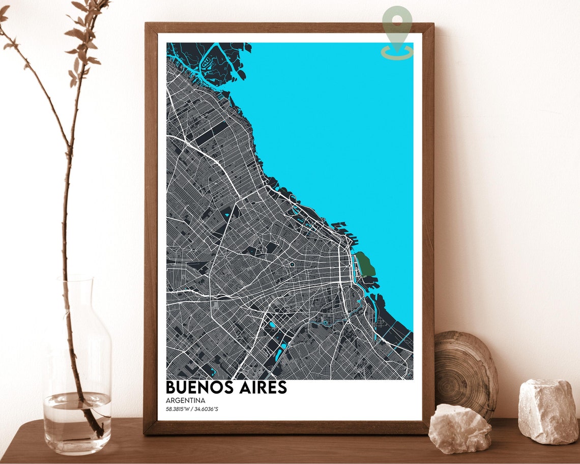 Buenos Aires Argentina City Map Art Poster Navy Yellow Modern Decor - Image 6