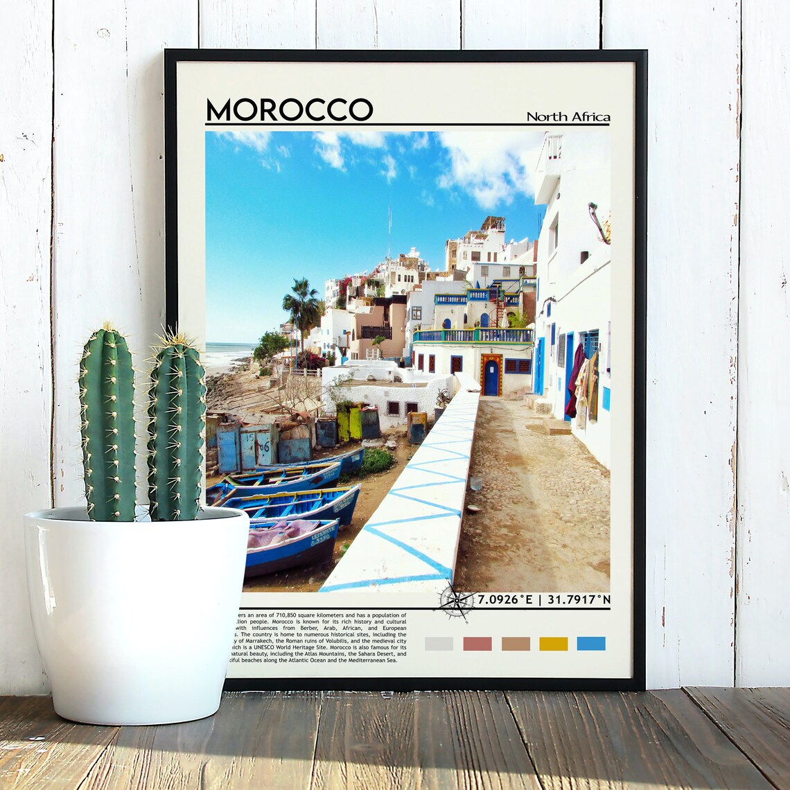 Morocco Blue Fishing Boats Whitewashed Village Coastal Travel Poster - Image 3