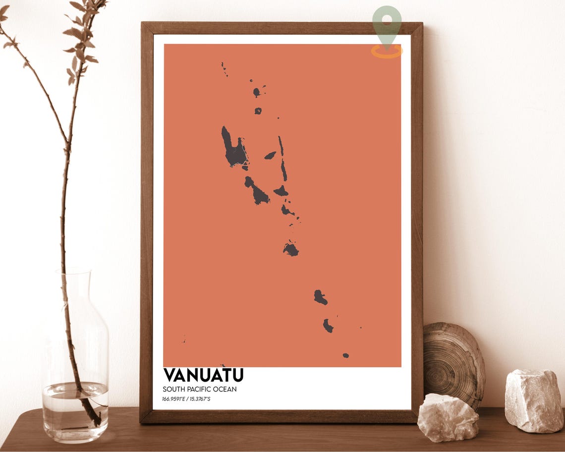 Vanuatu South Pacific Peach Archipelago Navy Island Map Poster - Image 3