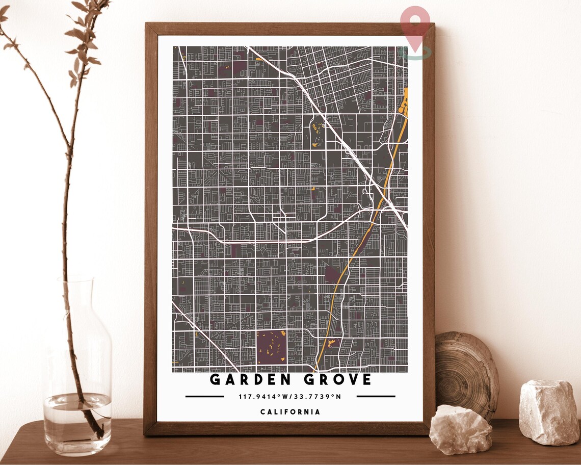 Garden Grove California City Street Map Modern Art Print for Subtle Home Decor - Image 4