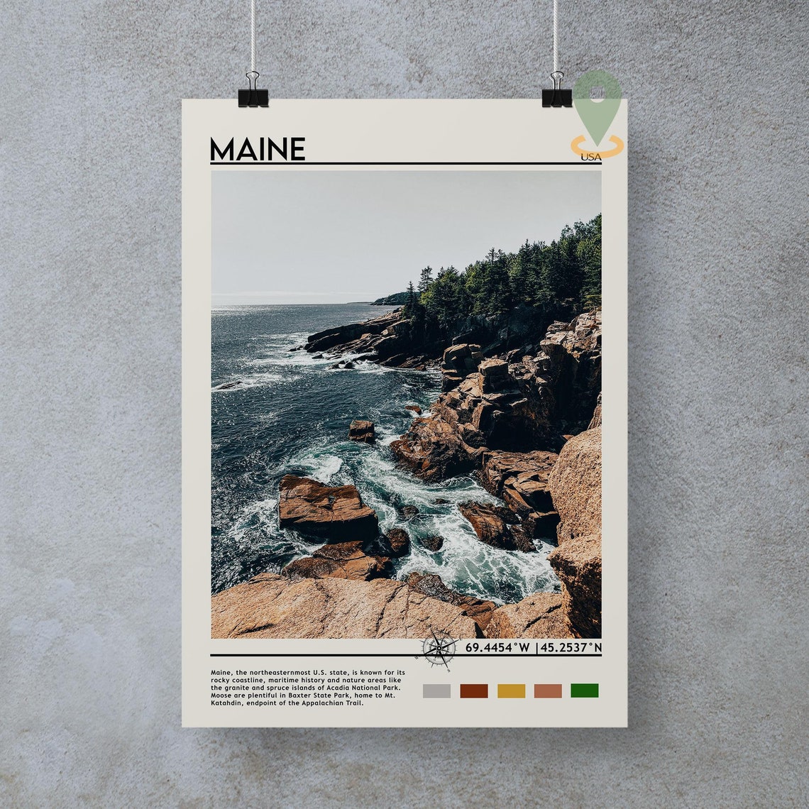 Maine Print Vintage Poster Maine Wall Art Maine Poster Maine Photo Maine Poster Print Maine Wall Decor United States Print Maine Map - Image 3