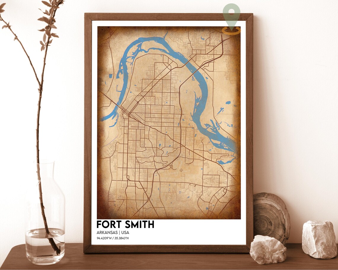 Fort Smith Arkansas USA Minimal Gray Blue River City Map Street Poster - Image 6