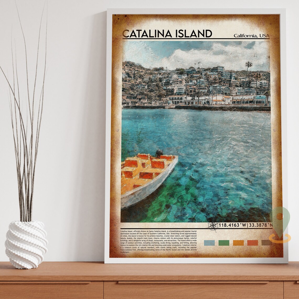Catalina Island California Avalon Harbor Watercolor Travel Poster - Image 4