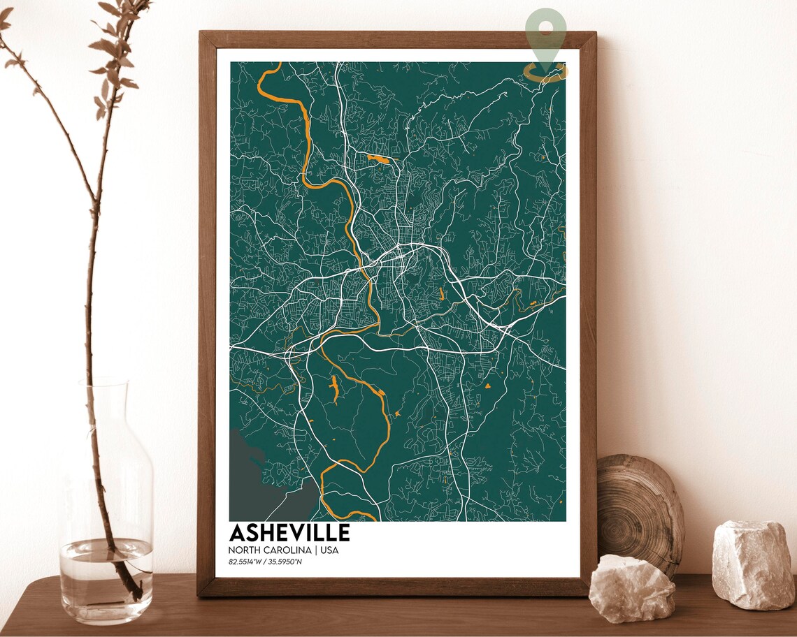 Asheville North Carolina USA Sepia Vintage Style City Map Poster - Image 4