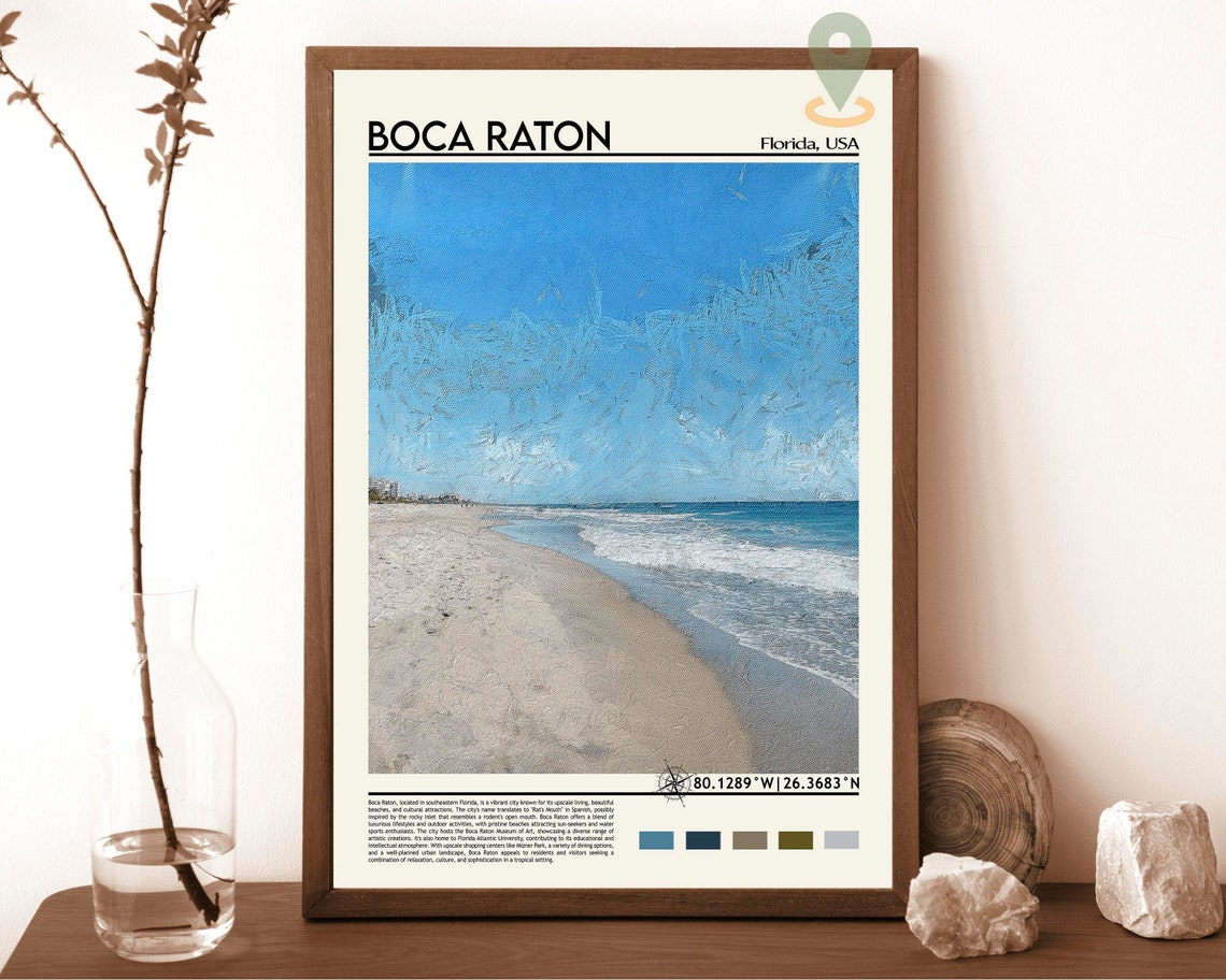 Boca Raton Florida Sunny Sandy Beach Ocean Waves Painterly Art Poster