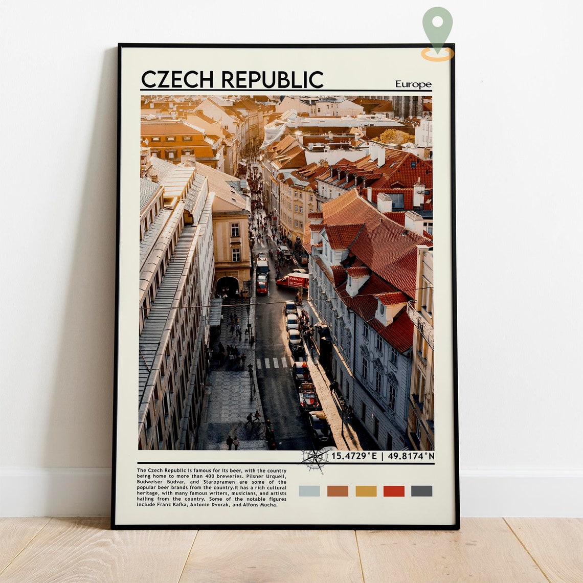 Czech Republic Europe Prague Red Rooftops Aerial Street Poster - Image 2
