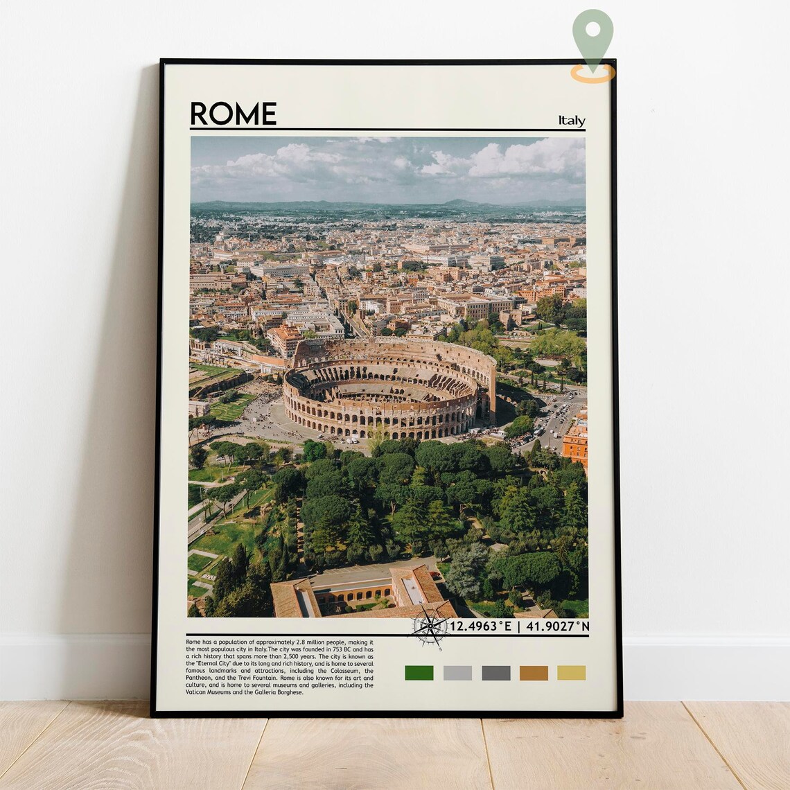 Rome Italy Colosseum Aerial City View Ancient Landmark Travel Print - Image 2