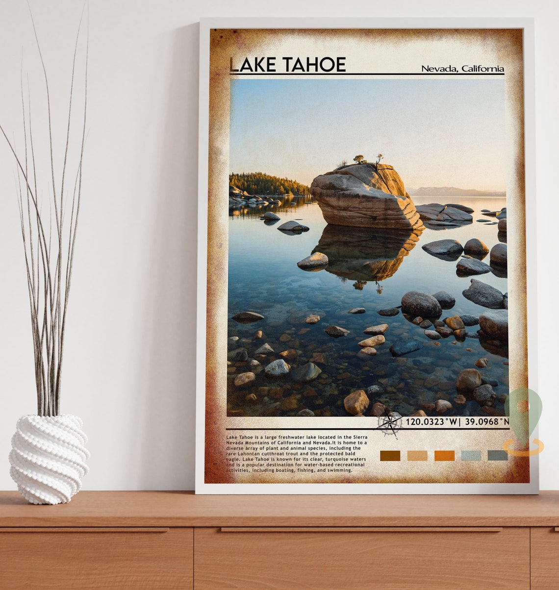 Lake Tahoe Nevada California Bonsai Rock Sunset Reflection Poster - Image 2