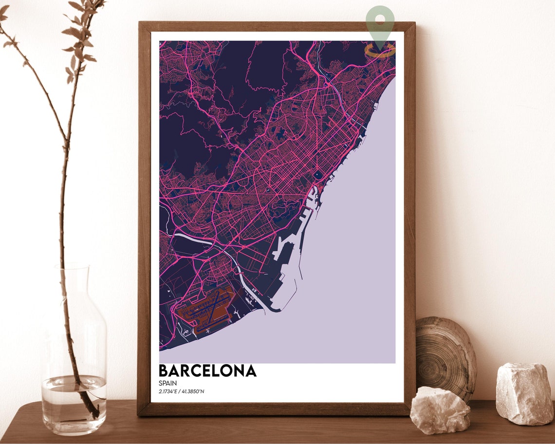 Barcelona Spain Dark Navy City Map Mediterranean Coast Poster - Image 2
