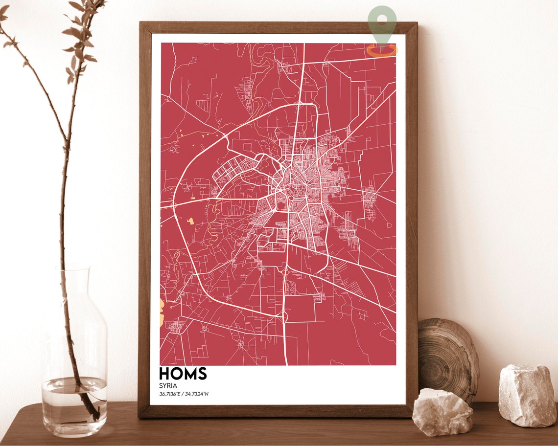 Homs Syria Midnight Navy Street Map Minimalist City Art Poster - Image 4