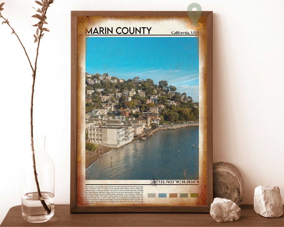 Marin County California Bay Hillside Town Waterfront View Poster - Image 6