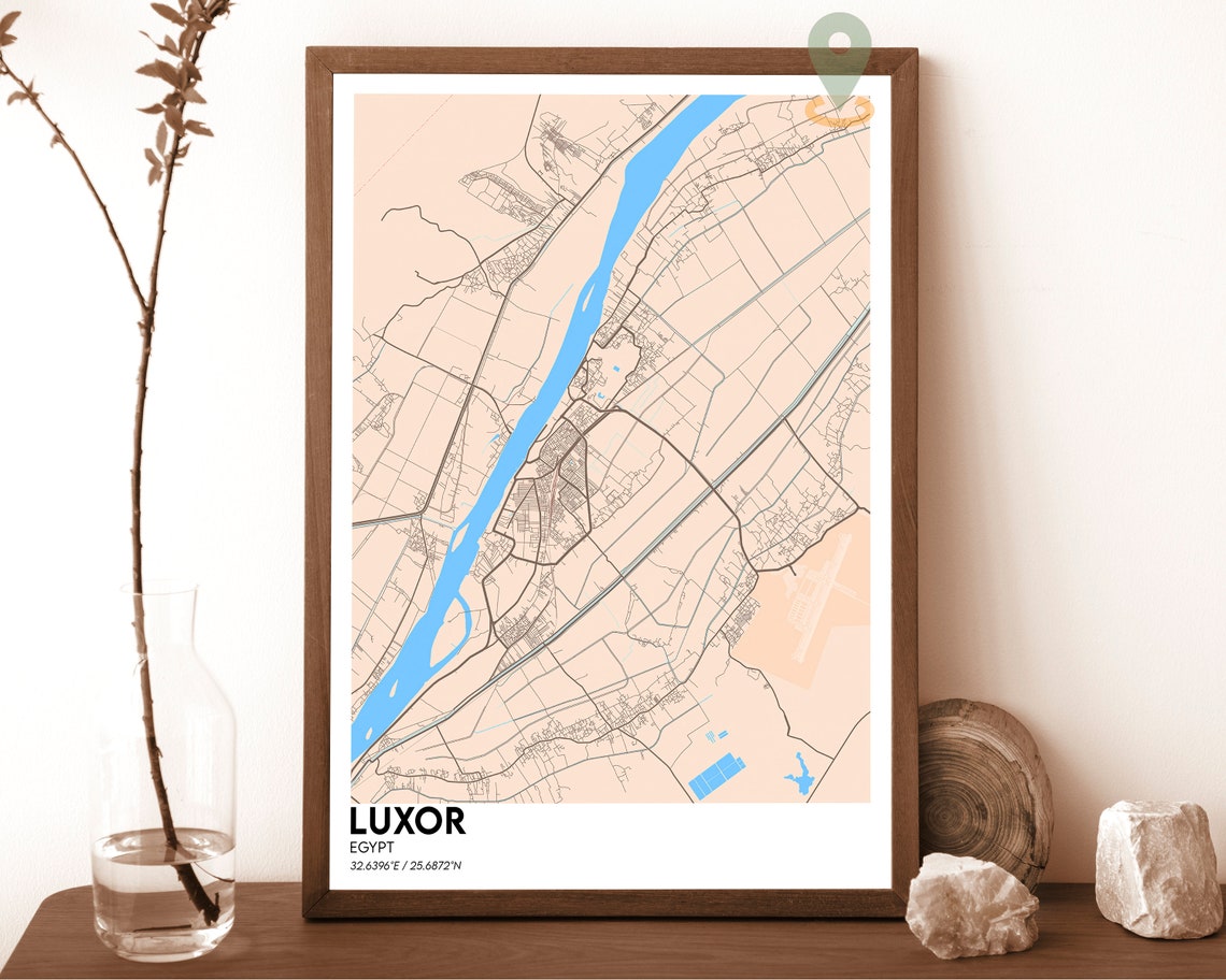Luxor Egypt Dark Night Nile River City Map Modern Art Poster - Image 4