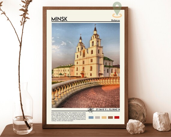 Minsk Belarus White Baroque Cathedral Old Town Europe Travel Poster