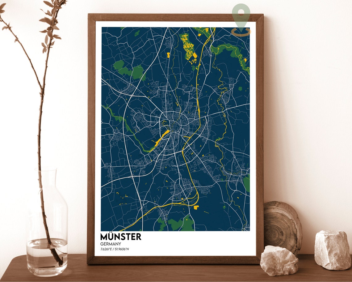 Münster Germany Dark Blue Modern City District Street Map Poster