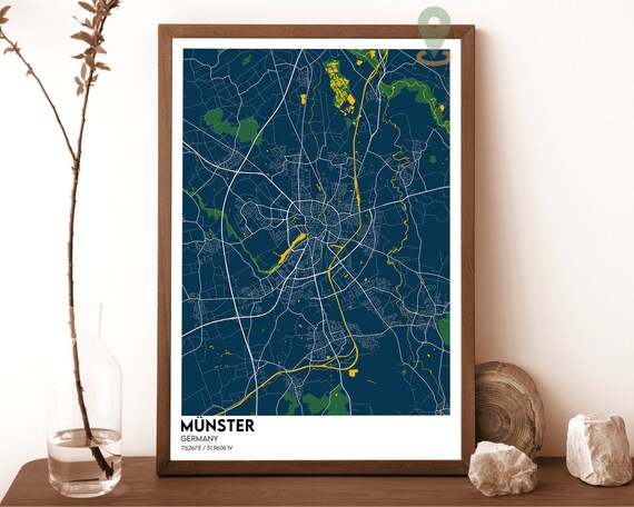 Münster Germany Dark Blue Modern City District Street Map Poster