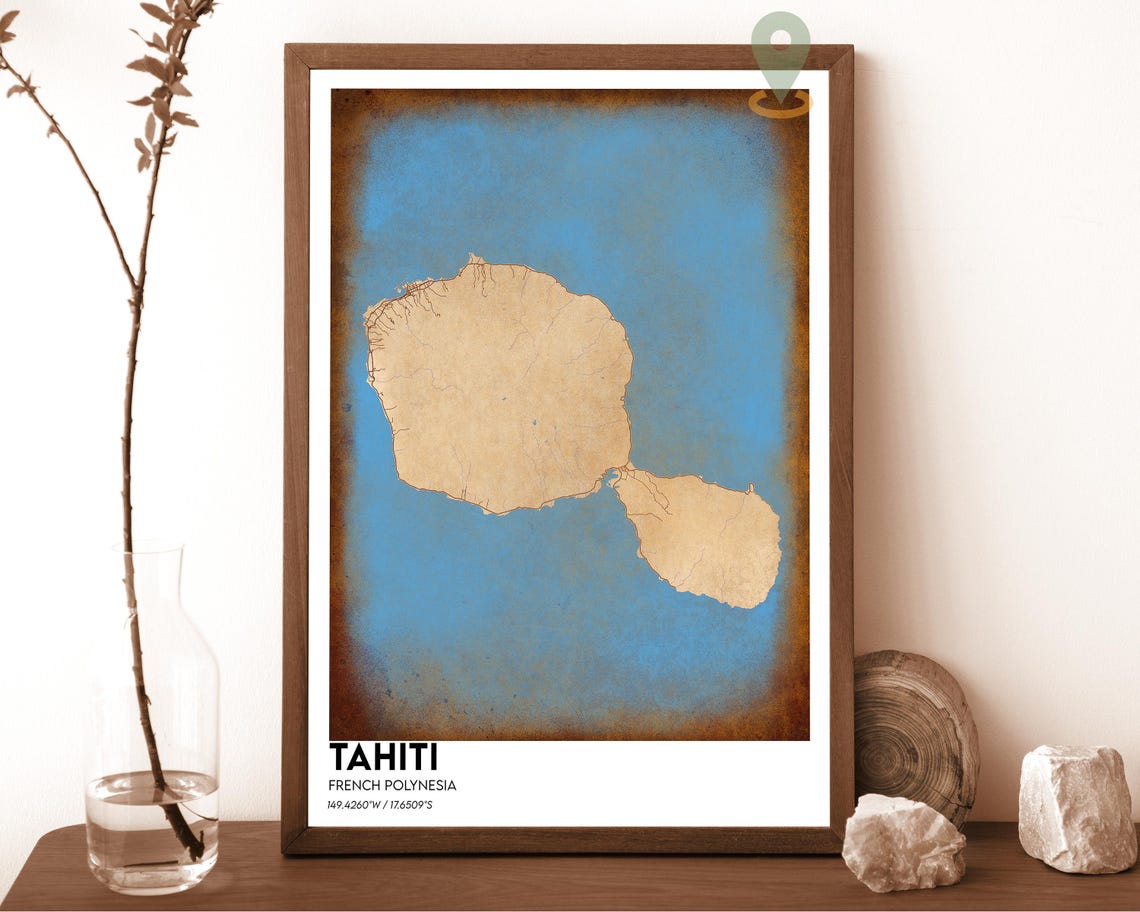 Tahiti Map Tahiti Map Print Tahiti Wall Art Tahiti Travel Poster Tahiti Poster Tahiti Photo Tahiti City Map Tahiti Island Poster - Image 3