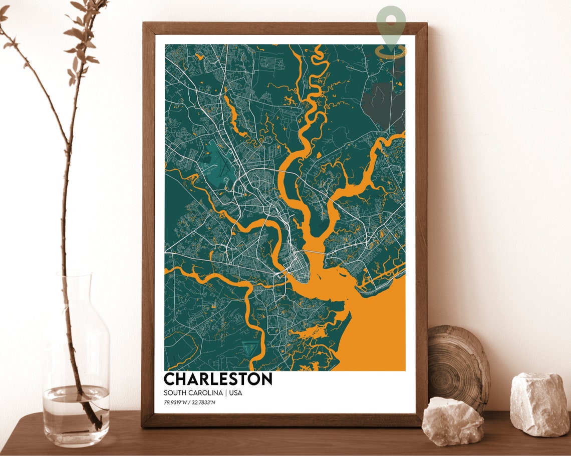 Charleston South Carolina Dark Marsh Waterways City Map Poster - Image 5
