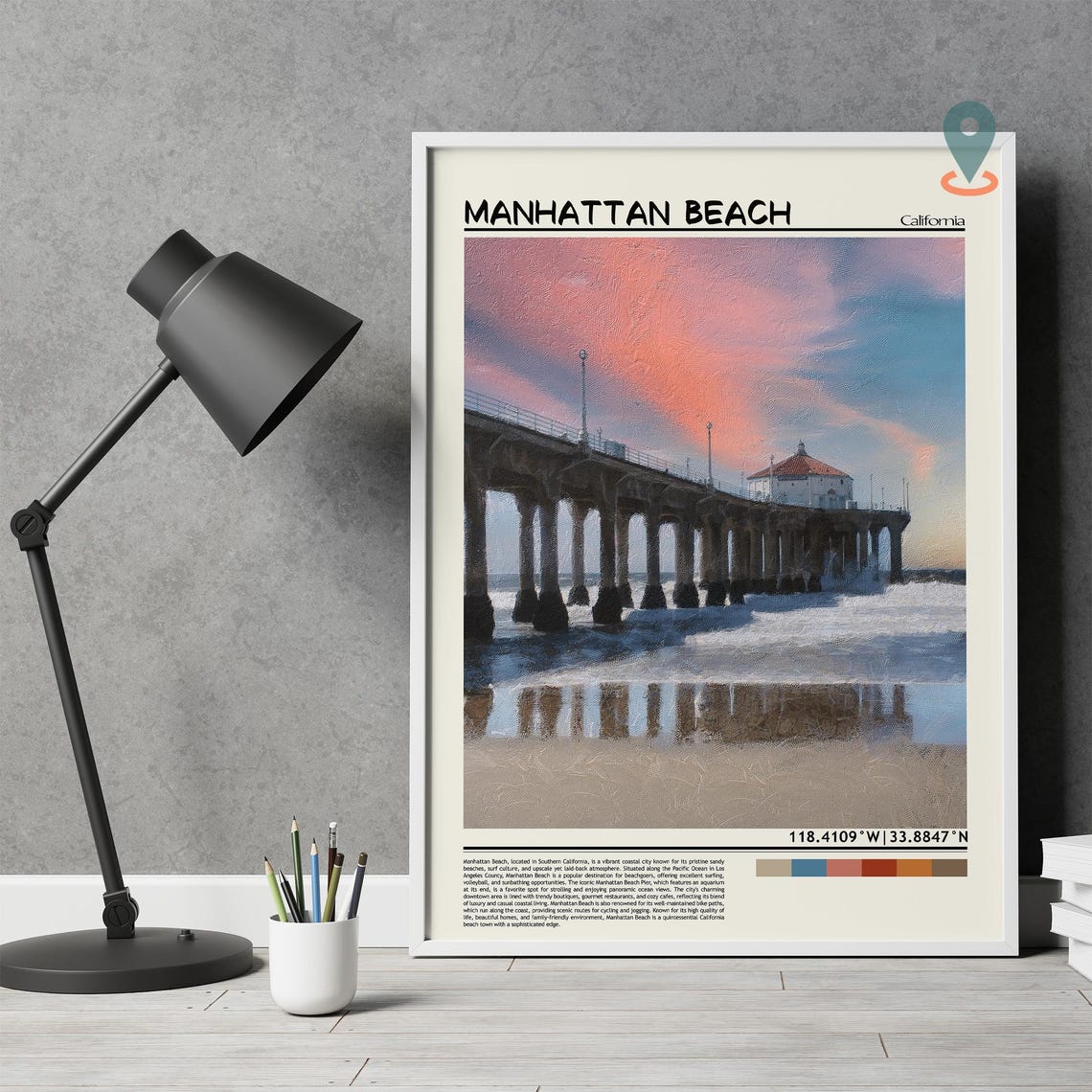 Manhattan Beach California Sunset Pier Painterly Beach Art Poster - Image 3