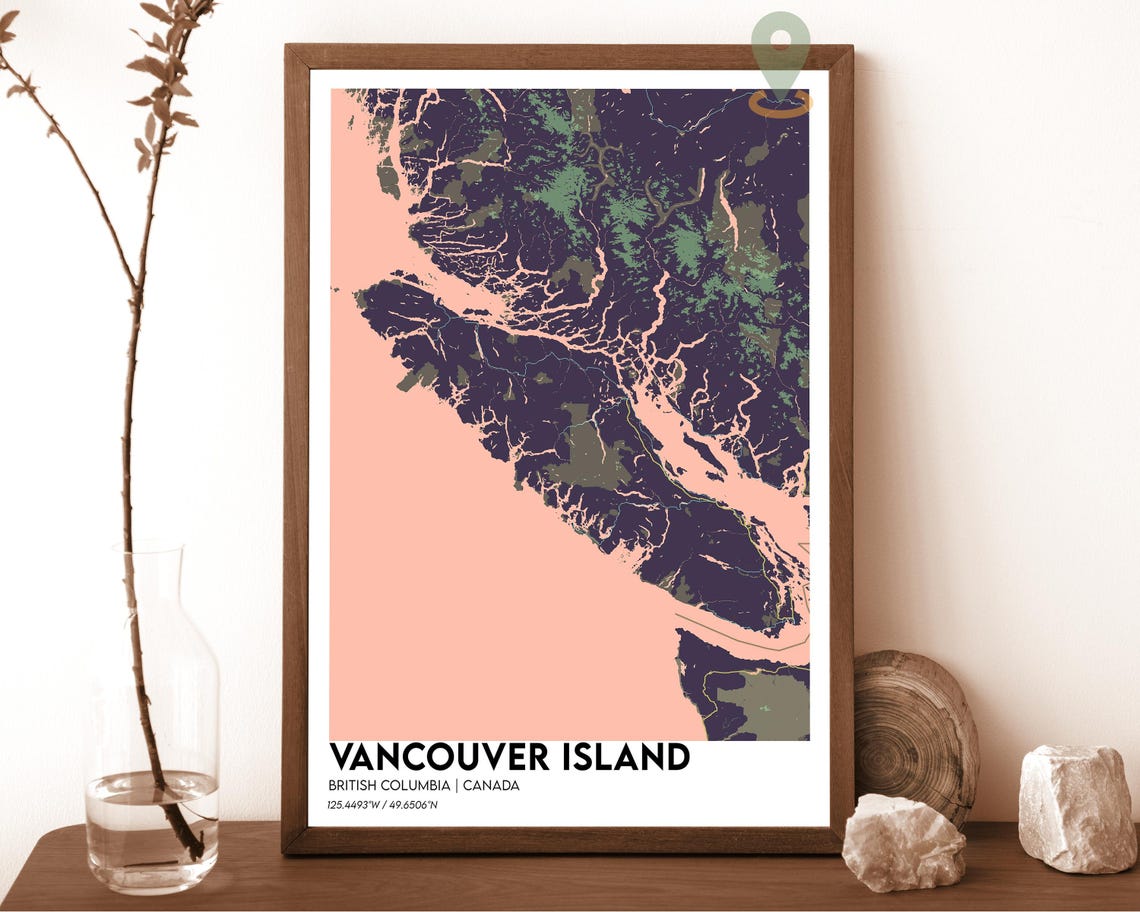Vancouver Island Canada Map Peach Abstract Topography Poster
