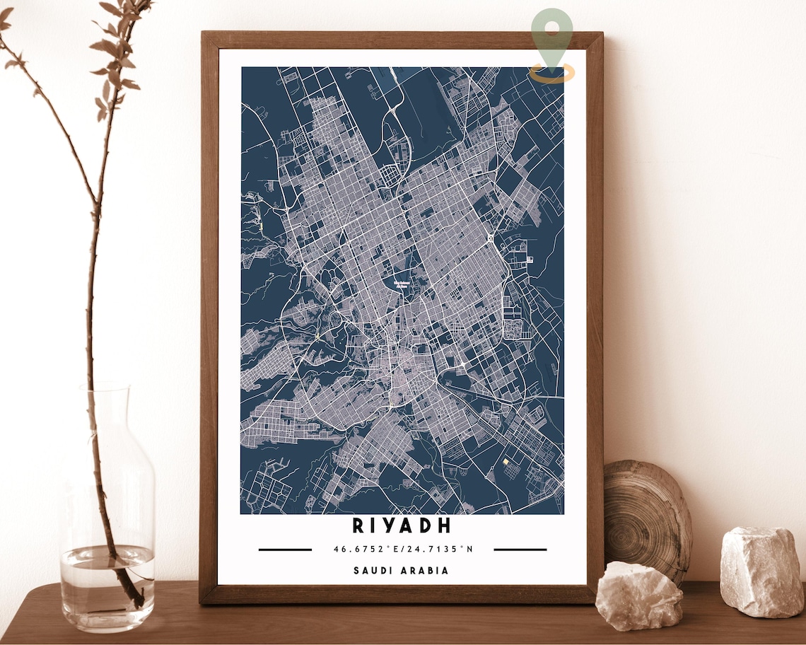 Riyadh Saudi Arabia City Street Map Teal Minimalist Art Poster - Image 3