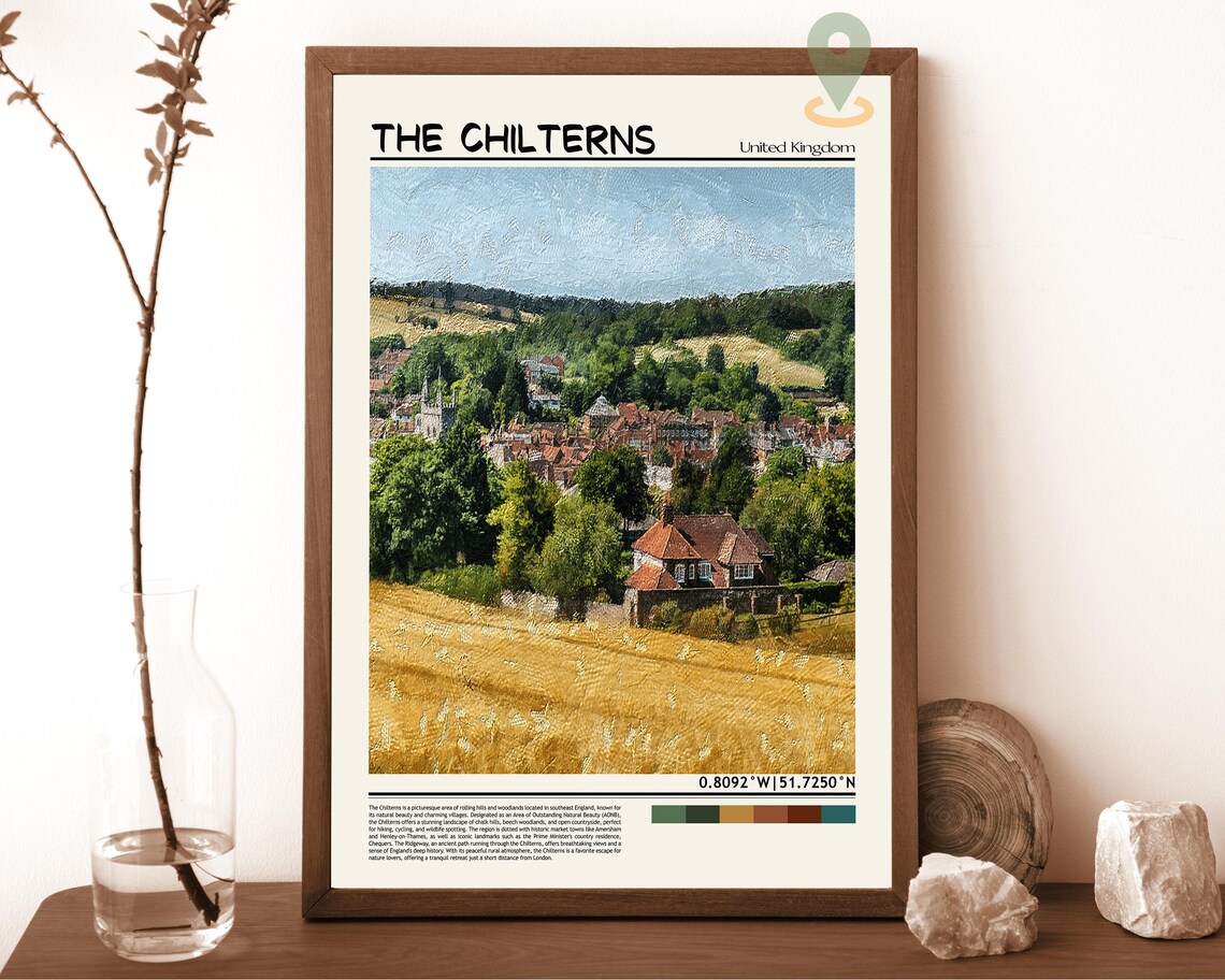 The Chilterns England Village Church Countryside Travel Poster