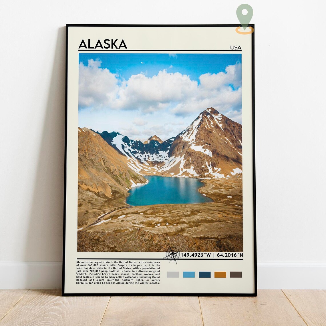 Alaska USA Snowy Mountain Lake Landscape Photo Travel Poster - Image 2