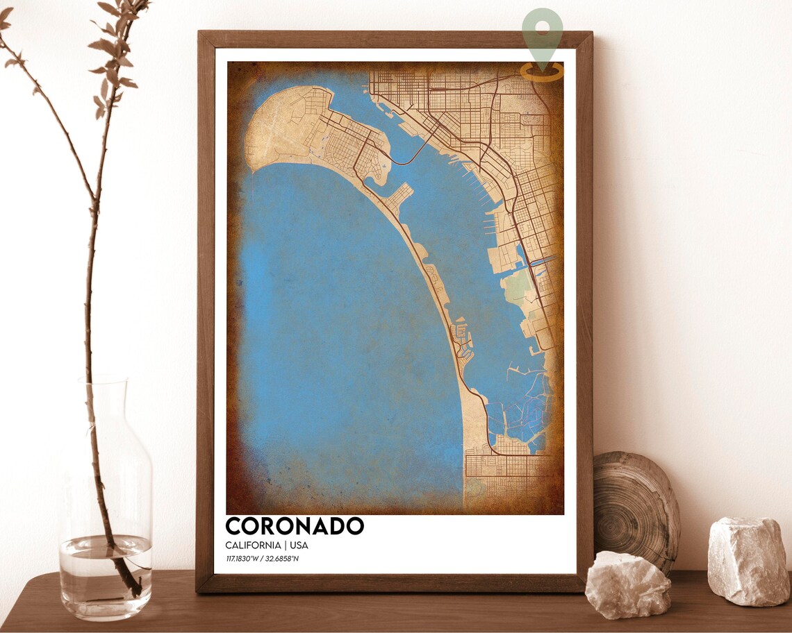 Coronado California Navy Yellow Harbor Modern City Map Art Poster - Image 3