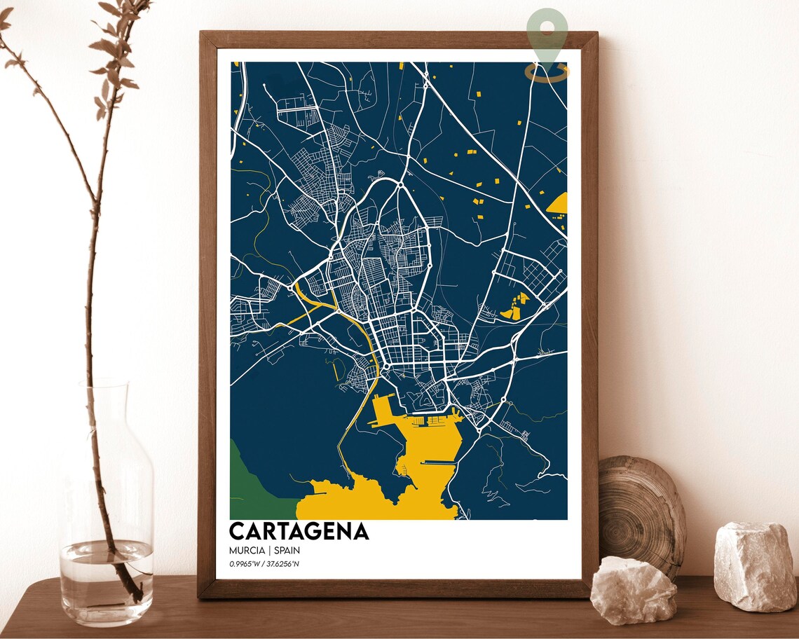 Cartagena Spain City Map Poster Charcoal and Orange Modern Art - Image 6