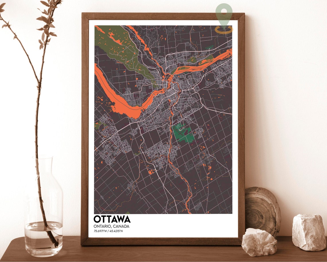 Ottawa Ontario Canada Dark Cyan River Street Map Capital Art Poster - Image 5