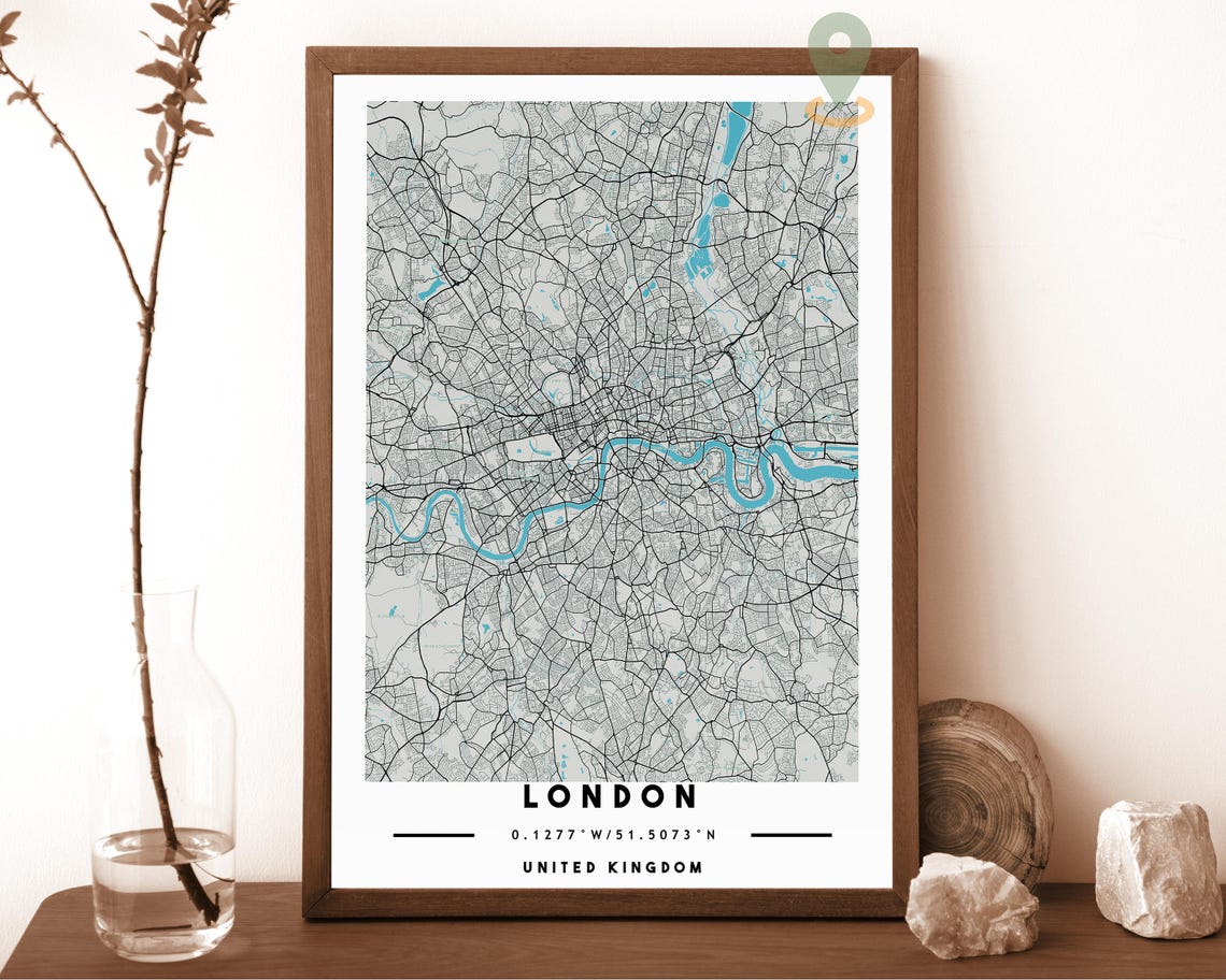 London United Kingdom Blush Pink Thames River Map Style Poster - Image 6
