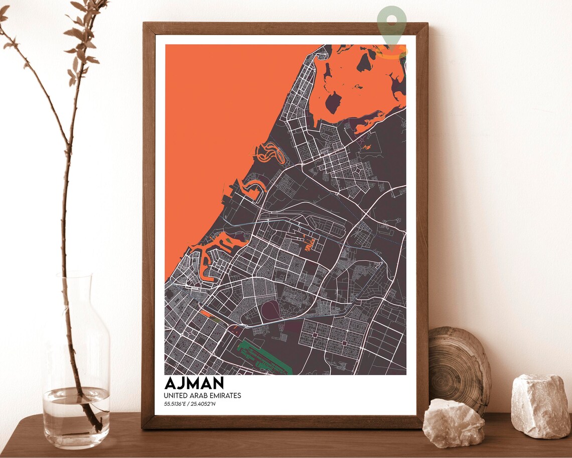 Ajman United Arab Emirates City Map Poster Green Orange Style - Image 4