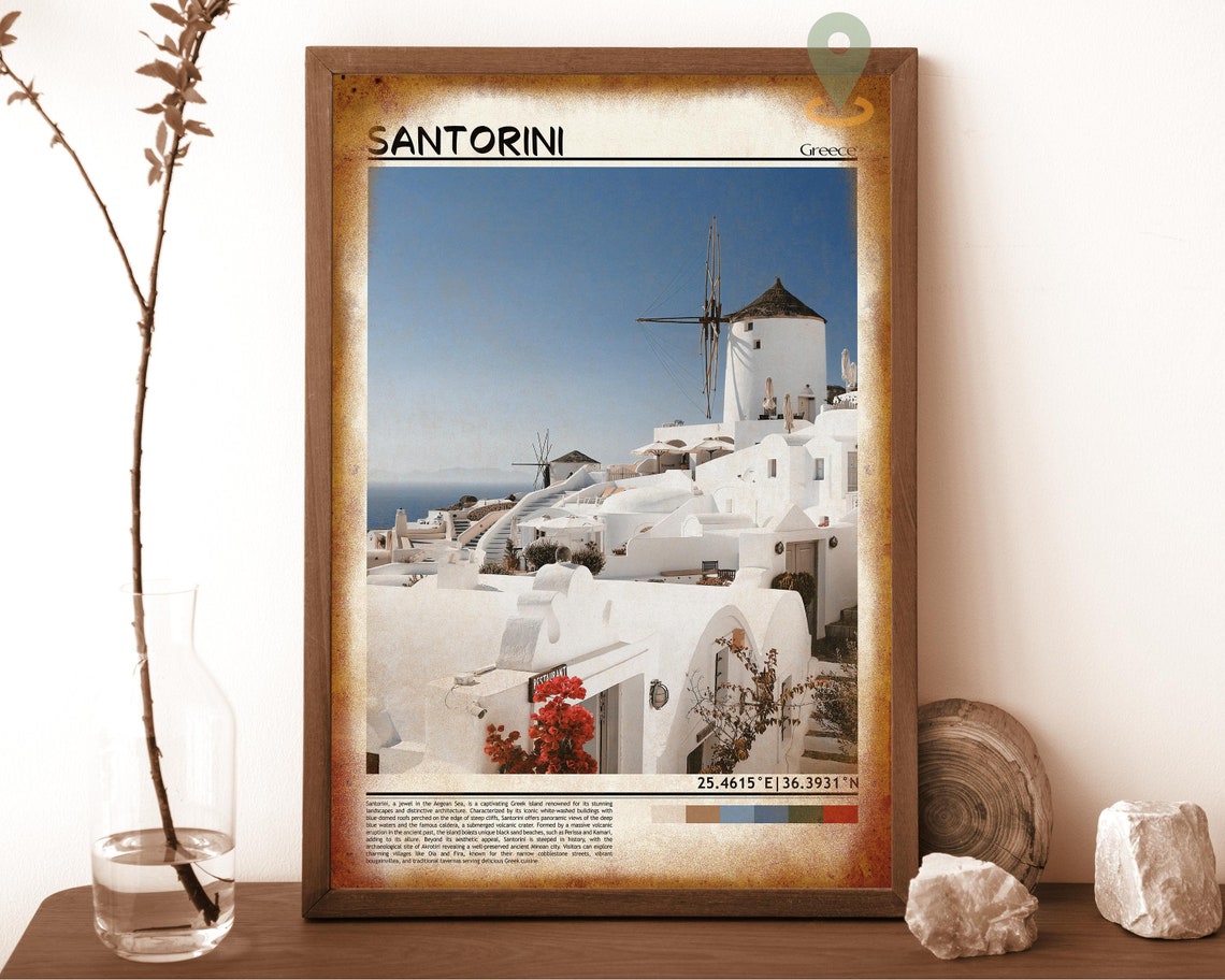 Santorini Greece Oia Windmills Whitewashed Village Aegean Poster - Image 6