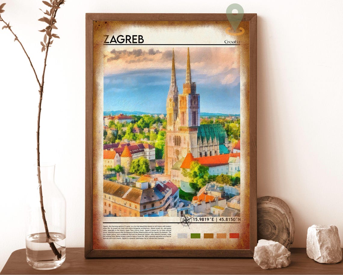 Zagreb Croatia Cathedral Twin Spires Painted Old Town Poster - Image 6