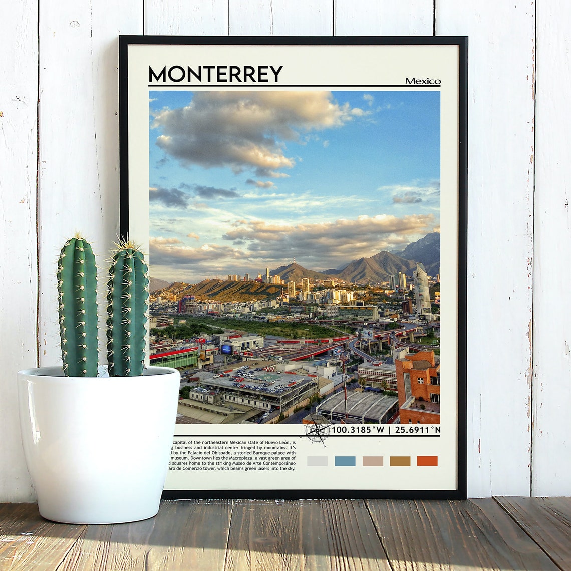Monterrey Mexico City Skyline Mountain Backdrop Sunset Travel Poster - Image 2