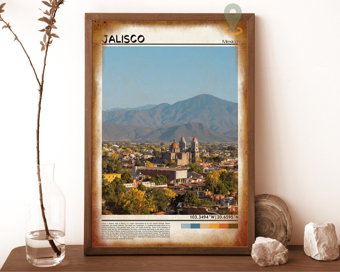 Jalisco Mexico Colonial Cathedral Town Mountain View Travel Poster - Image 6
