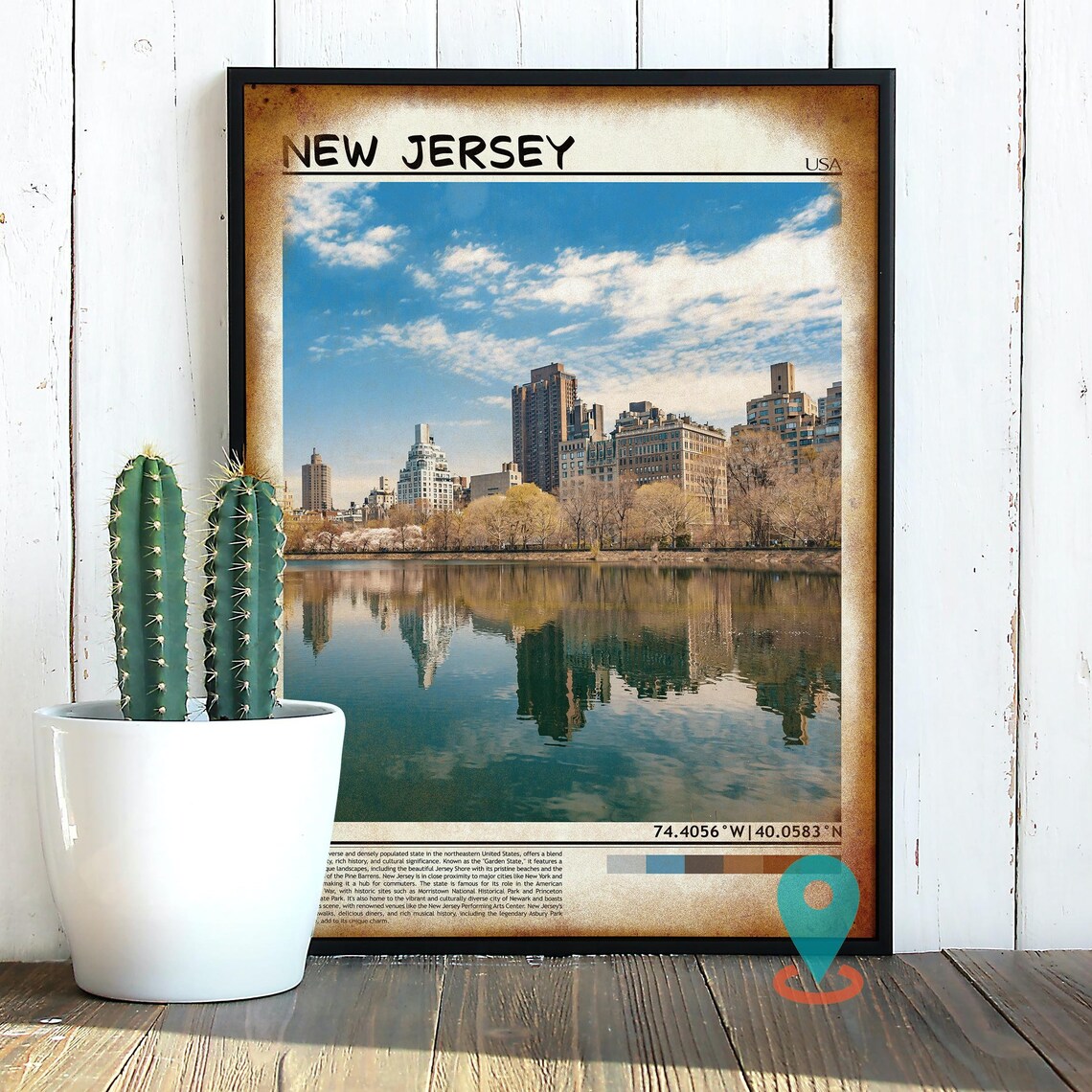 New Jersey USA Lakeside City Skyline Mirror Reflection Poster - Image 2
