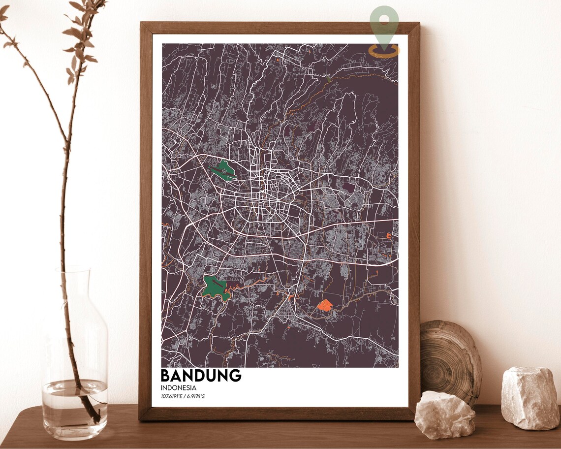 Bandung Indonesia Emerald Forest Green City Street Map Poster - Image 5