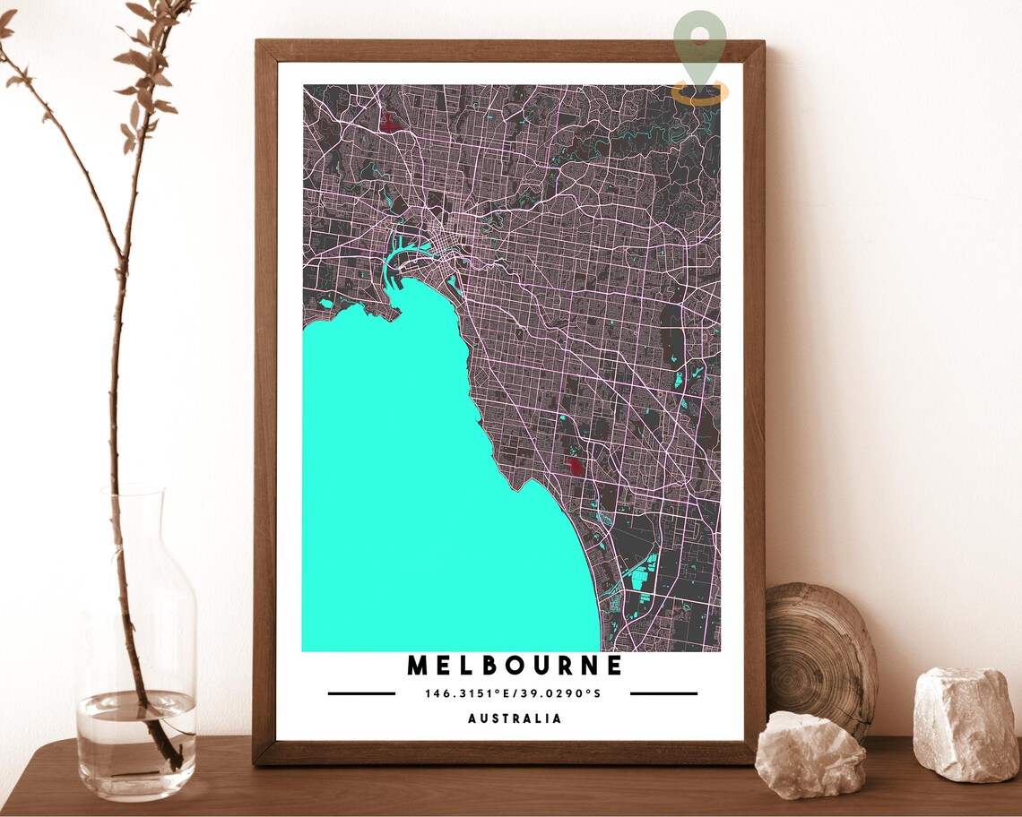 Melbourne Australia Navy Blue Yellow Modern Street Map Poster - Image 5