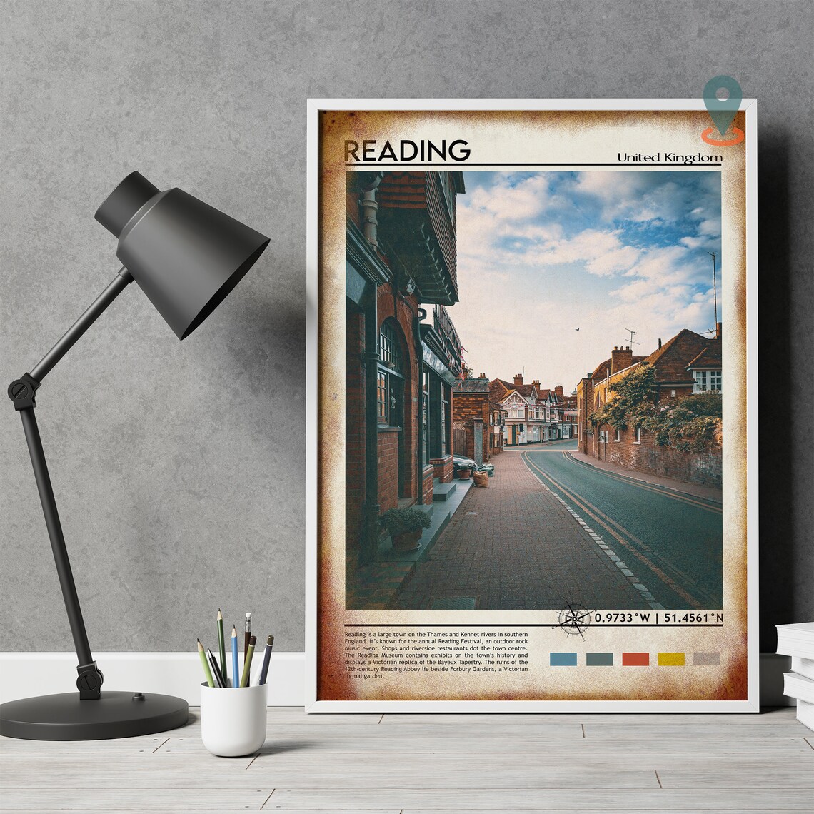 Reading United Kingdom Charming Brick Town Street Scene Travel Poster - Image 4