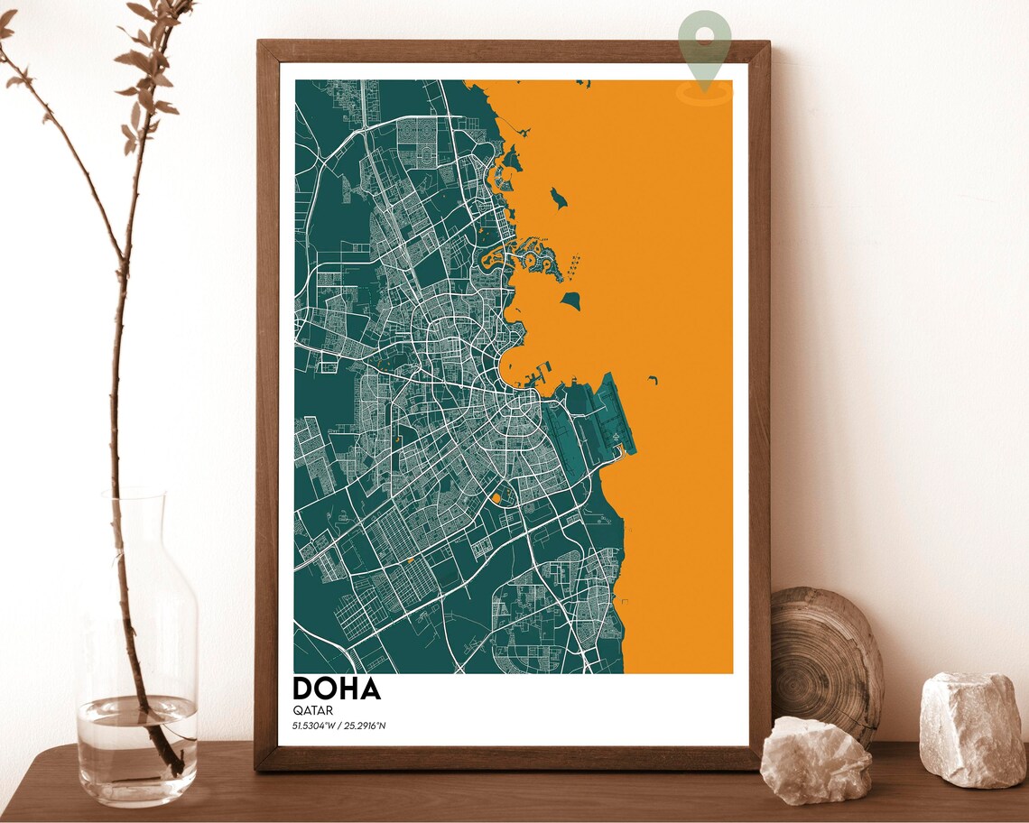 Doha Qatar Street Map Coastal City Modern Art Poster Modern City Map Decor - Image 3