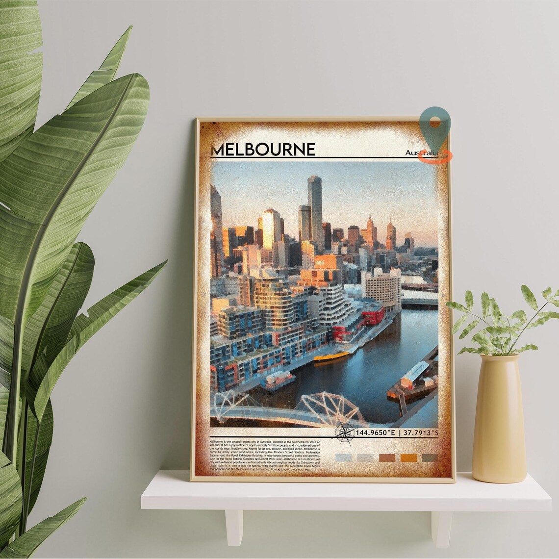 Melbourne Australia Skyline River Dusk City Vintage Travel Poster - Image 2