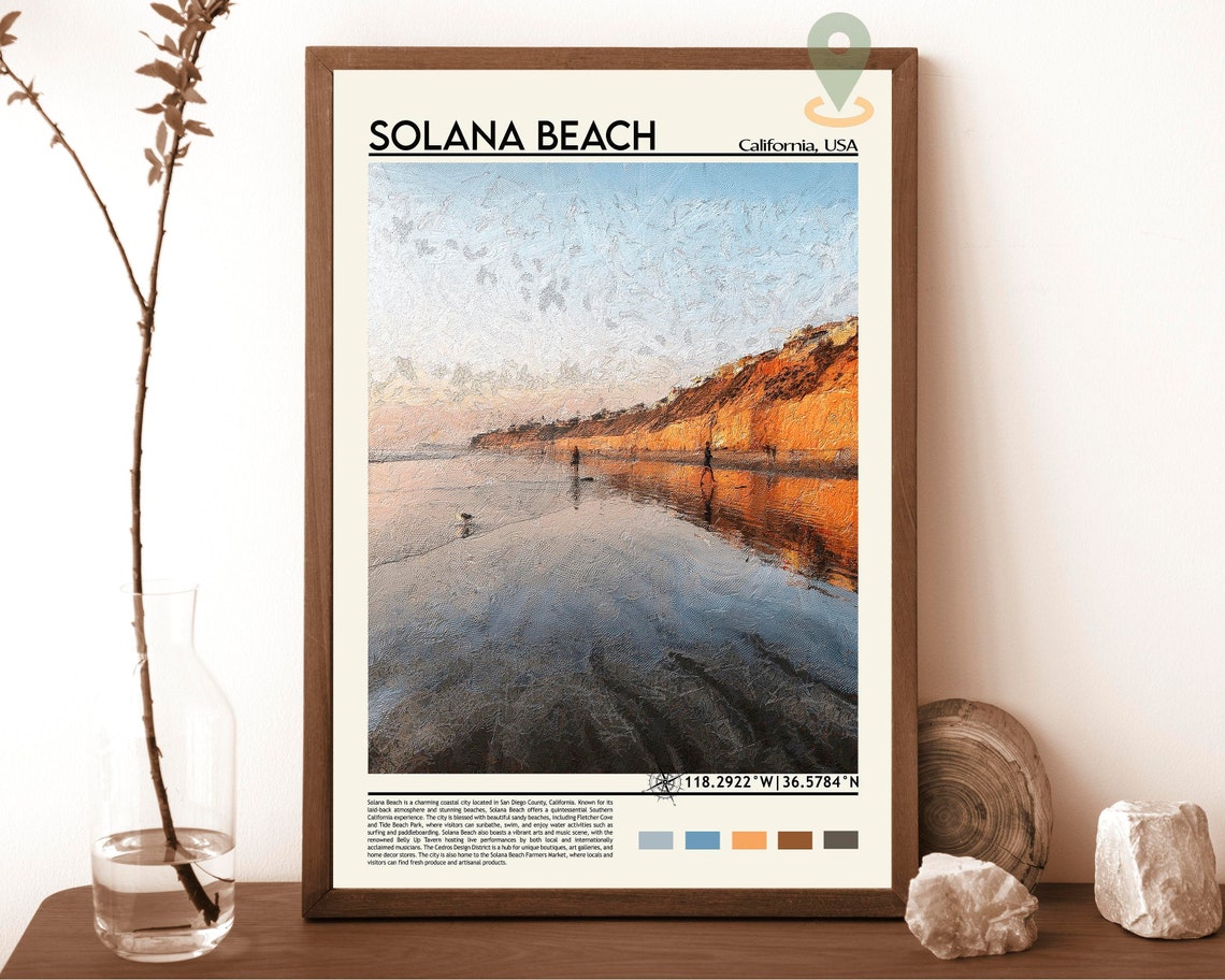 Solana Beach California Sunset Beach Cliffs Photo Travel Wall Art