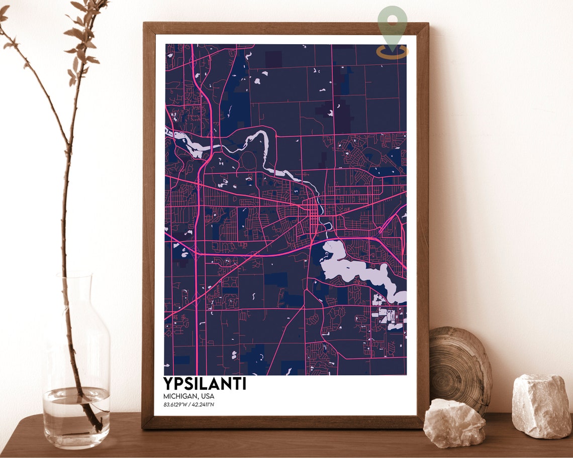 Ypsilanti Michigan Forest Green Orange Modern City Map Poster - Image 2