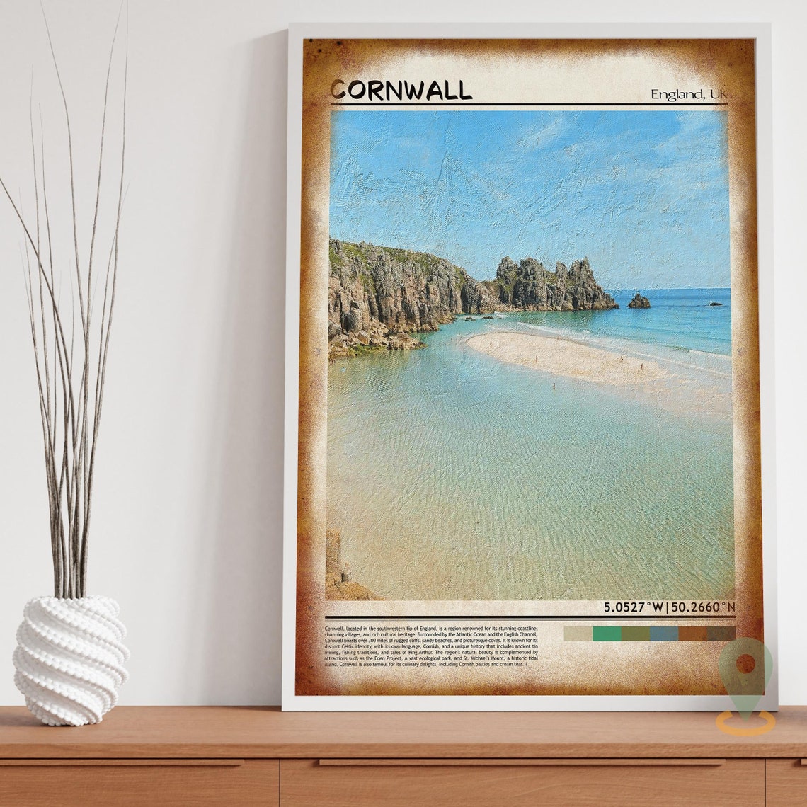 Cornwall England UK Turquoise Cove Rocky Cliffs Beach Poster - Image 3
