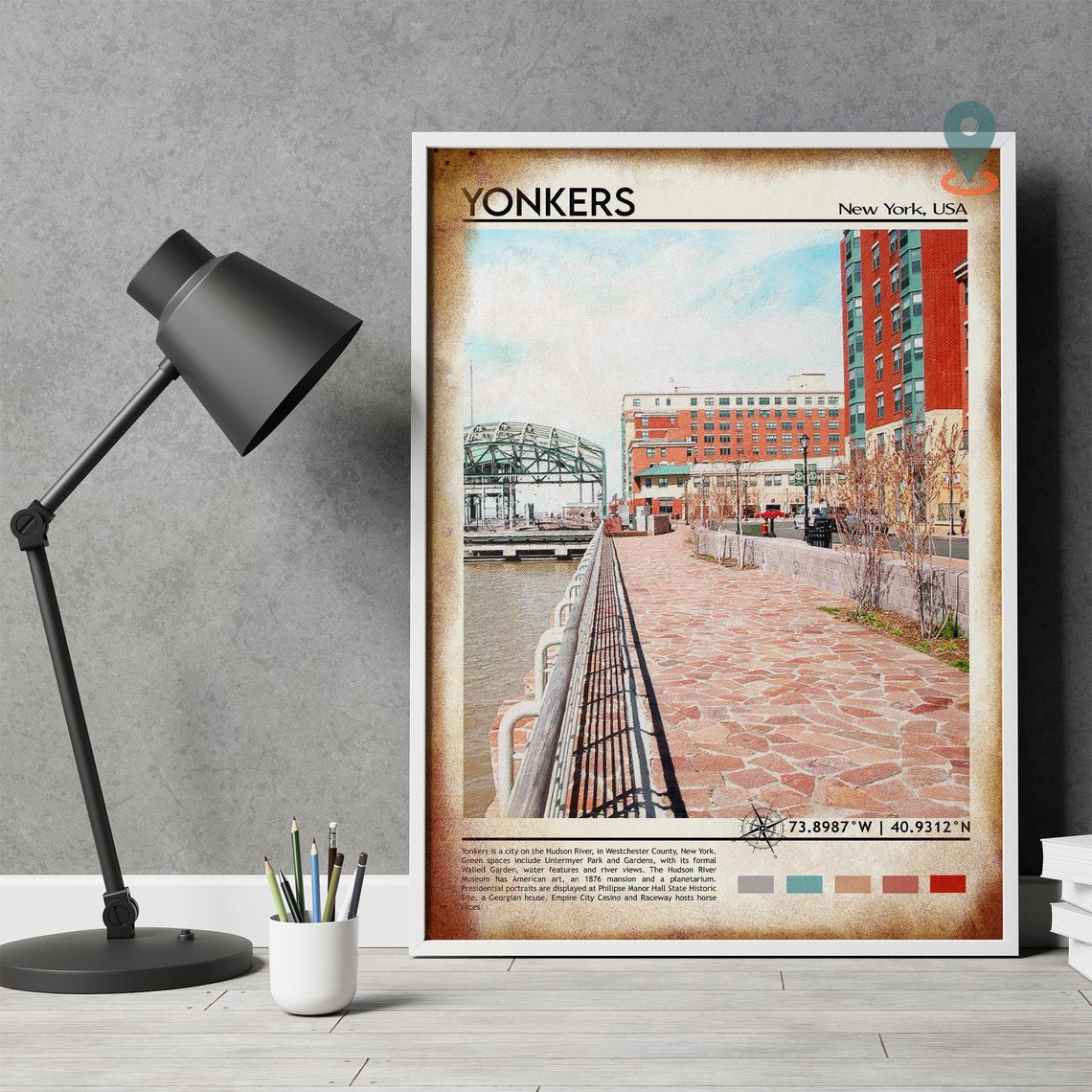 Yonkers New York Hudson River Waterfront Travel Poster Skyline - Image 4